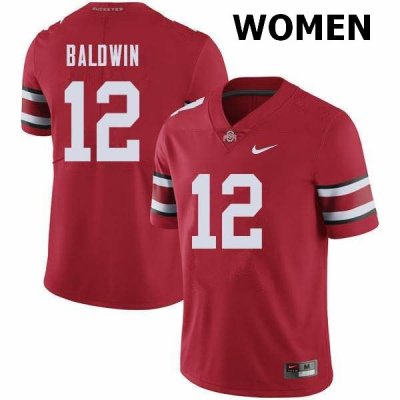 NCAA Ohio State Buckeyes Women's #12 Matthew Baldwin Red Nike Football College Jersey PSB2345LD